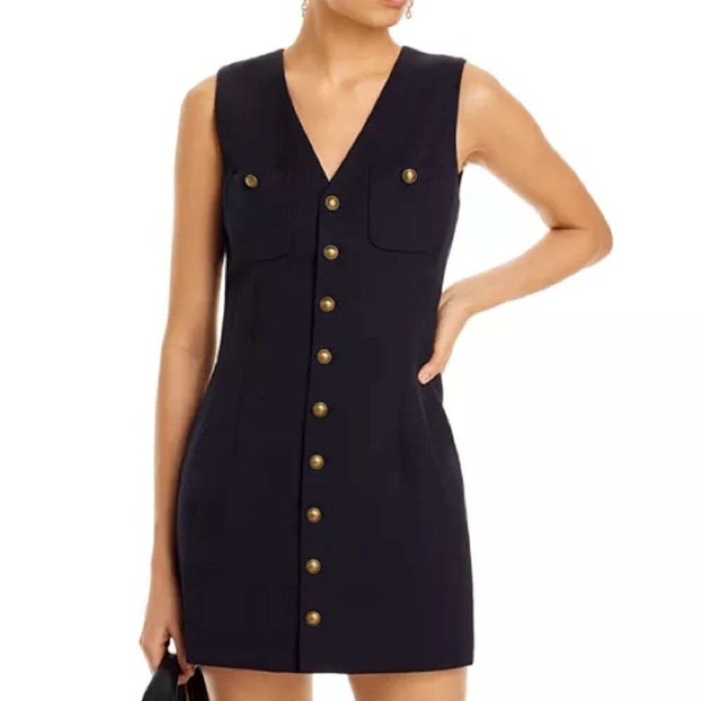 FRAME Denim Button Front Wool Blend Shift Dress Size XS Black Mini Sleeveless